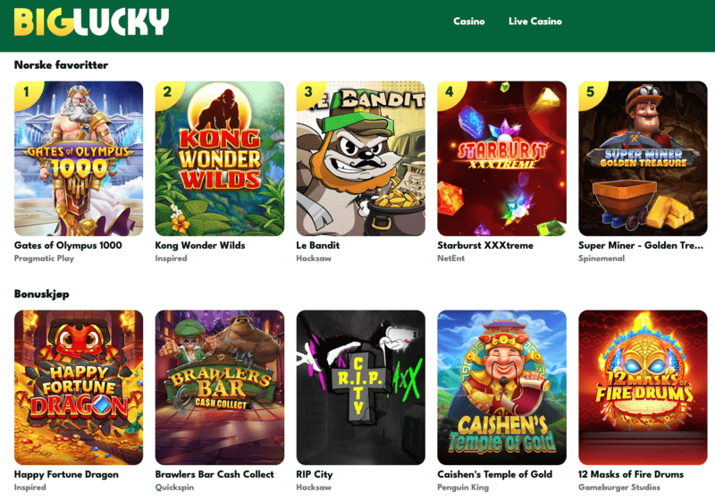 Big Lucky Casino – norsk online casino med stort spillutvalg